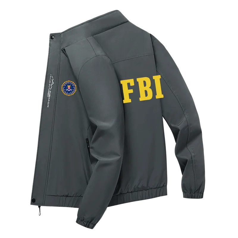 

Spring and Autumn New FBI Men's Jacket Coat Simple printing Baseball Neck Zipper Windbreaker Coat Cycling Coat