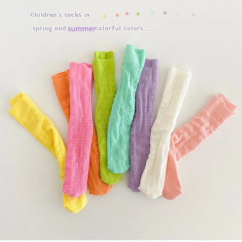 

4 Pairs Summer Girls Socks Long Candy Color Lace Socks Baby Infant Candy Color Hollow Socks Little Big Girls Princess Sock