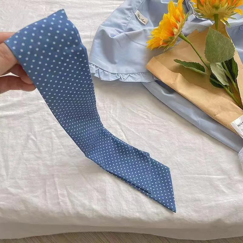 4 шт., женский узкий длинный шарф 6X90 см, синий шейный платок с принтом, сумка на голову, аксессуар для волос, лента на шею, украшение пояса