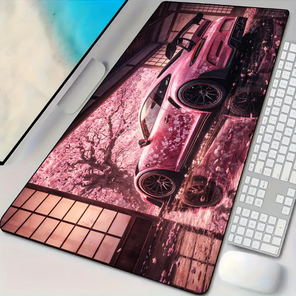 

Cool Pink mousepad Cherry Blossoms and Sports Car Design Mouse Pad Desk Mat Non-Slip office rug Gaming mats Computer mouse pads
