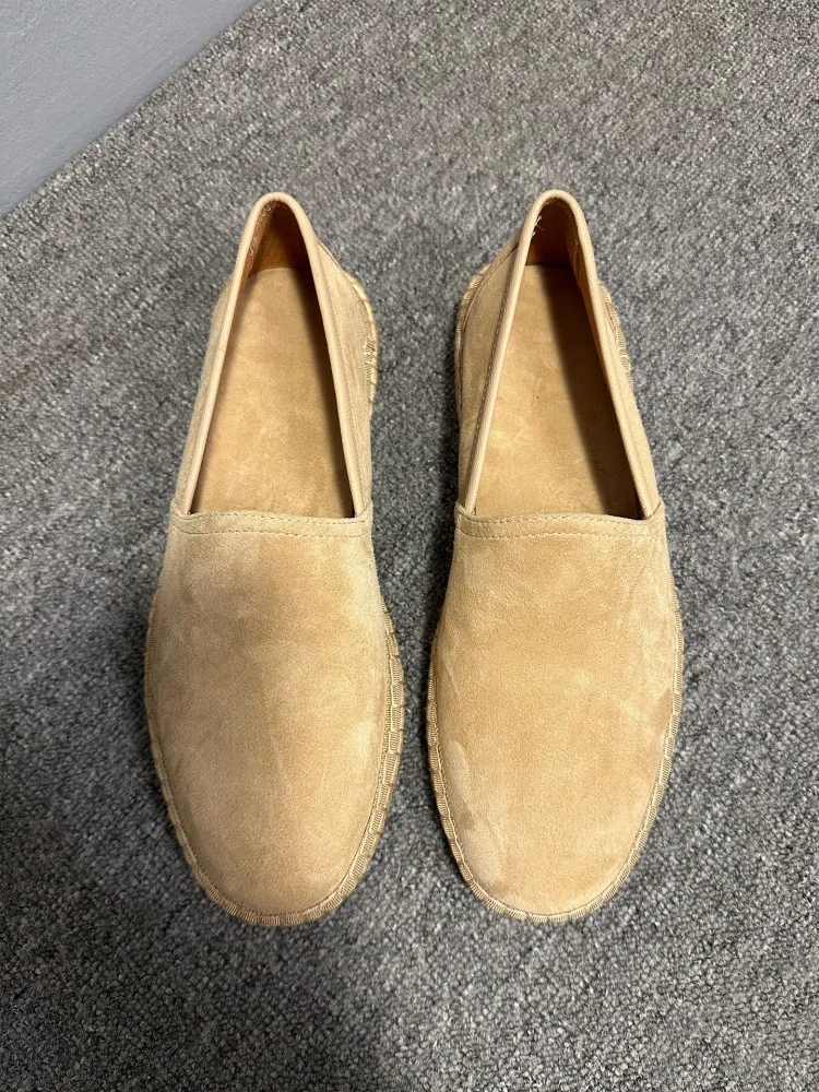 Summer Mens Weave Platform Real Suede Leather Shoes Comfortable Slip On Loafers Handmade Vintage Breathable Casual Shoes Colors