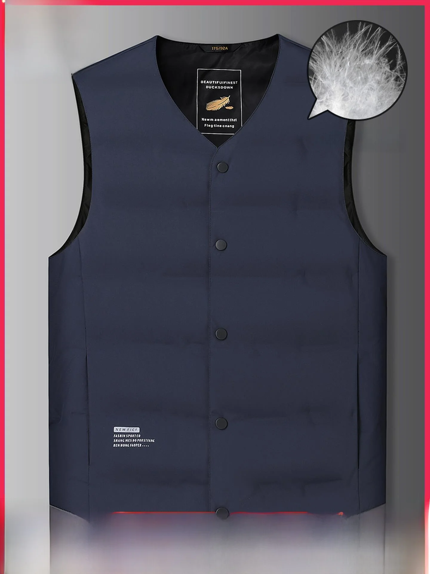 

Men's plus Size down Vest Warmth Winter Fashion City Style V-Neck Button up Thickened Inner Wear Fleece Lined Duck down Vest