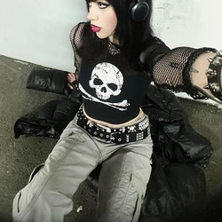 Y2K Top 2000s clothes Punk Skull Girl Print Camisole Grunge Basic Crop Top Harajuku Sexy Graphic Vintage Fairycore Black Top