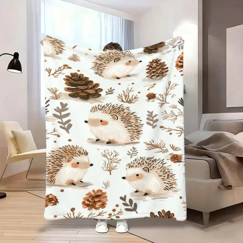 Hedgehog Pinecone Branch Nature Flannel Blanket For Rustic Bedroom Decor Soft Warm Throw Blanket Wrap