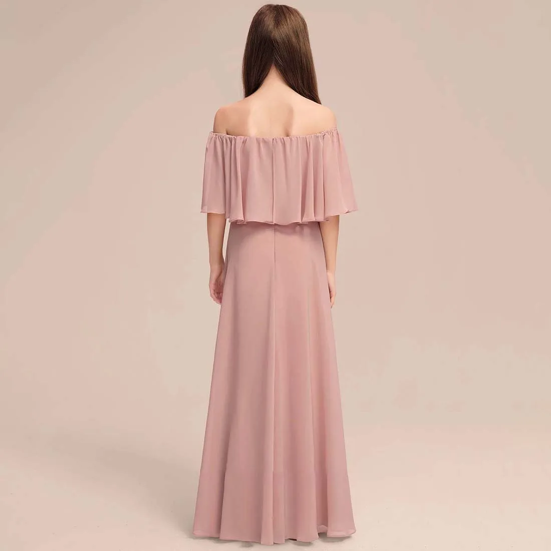 YZYmanualroom Chiffon Junior Bridesmaid Dress With Pleated A-line Off the Shoulder Floor-Length 2-15T