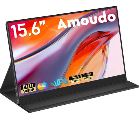 Amoudo Monitor portatile da 15,6 pollici 1920 x 1080P Secondo schermo FHD Leggero e sottile USB Type-C Mini HDMI Estendi schermo per PS4/5 X