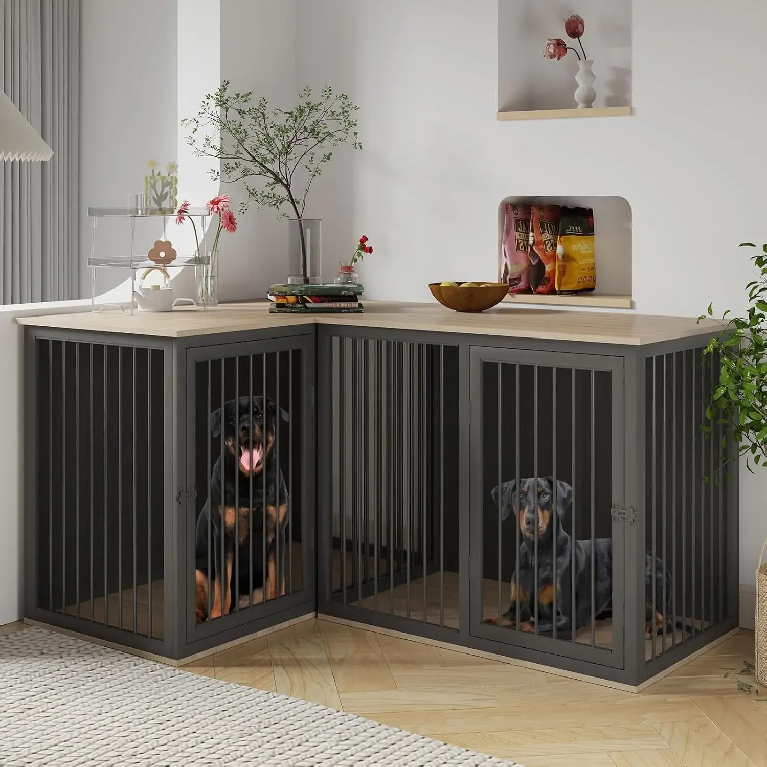 Dog Crate Furniture for 2 Dogs, 80.7