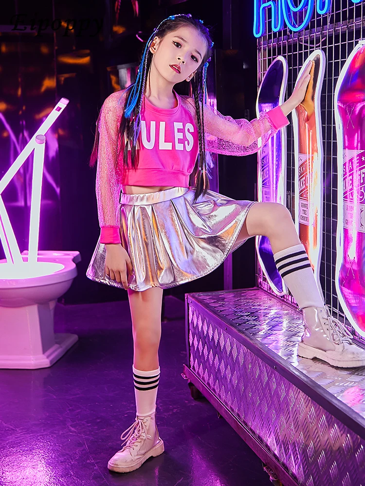 بدلة هيب هوب للأطفال ، بلوزة للبنات ، تنورة قصيرة ، زي رقص ، فريق رقص الجاز