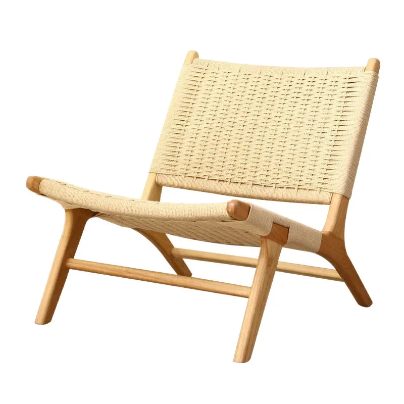

Solid wood single sofa chair saddle braided rattan balcony casual hemp rope armrest backrest