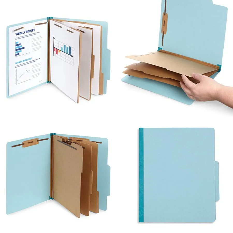 

Light Blue Classification Folders with 3 Dividers Letter Size 2 Inch Tyvek Expansions 8 Section Design for Organized Document M