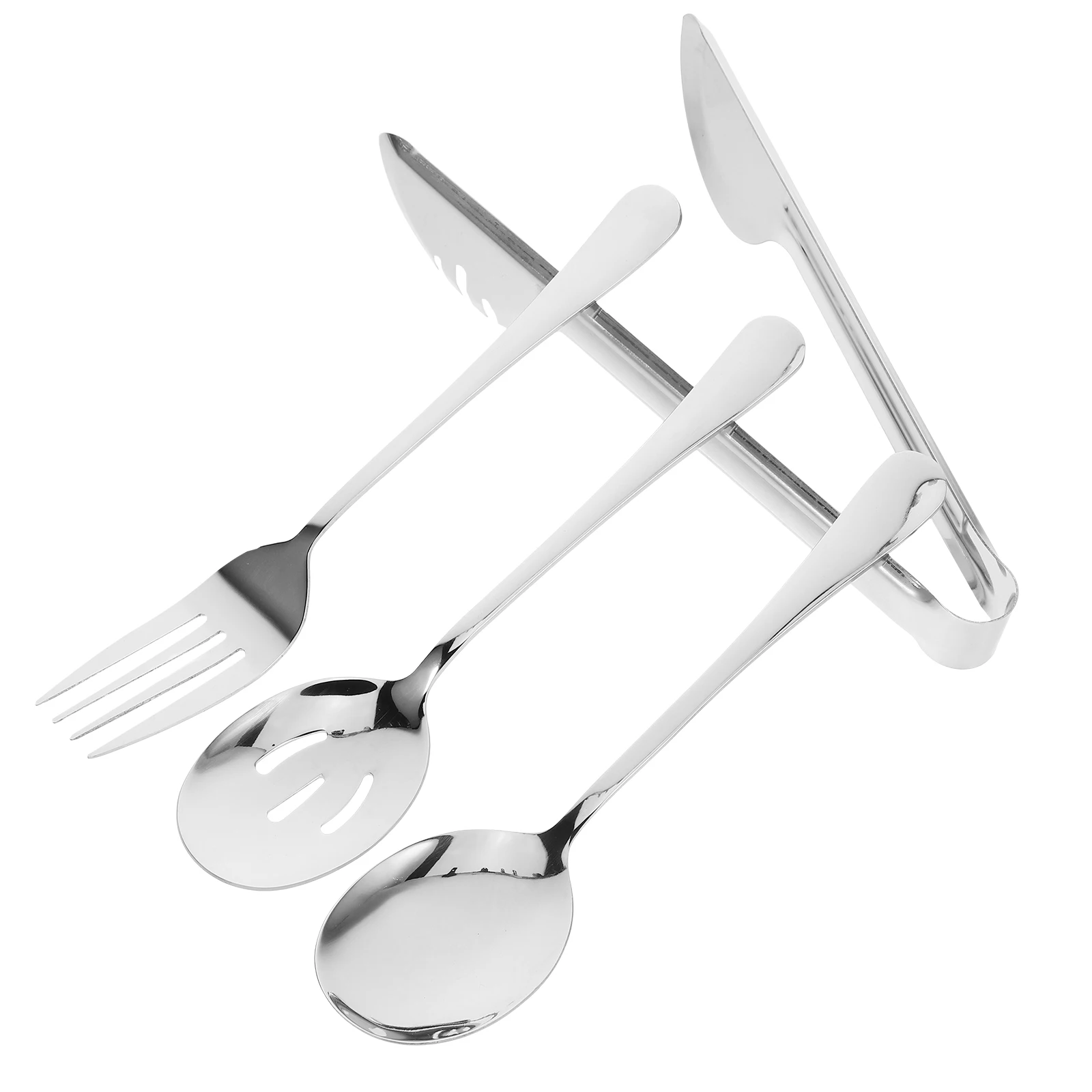 1 Stainless Steel Utensils Set Portable Serving Spoon Fork Kit For Party Buffet Salad Soup Reusable Kitchen Tableware Flatware