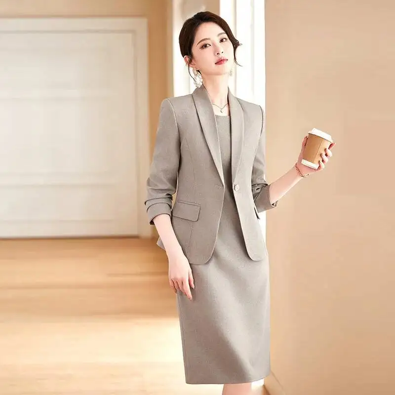 Blazers de negócios femininos de tecido de alta qualidade com vestido e jaquetas casaco profissional escritório trabalho wear senhoras roupas de carreira