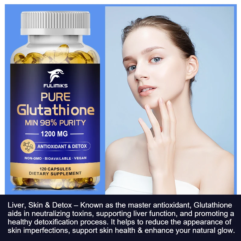 Glutathione Capsules 1,200mg Supplement, Detoxifying & Immune, Aging Defense, Energy, Glutathione Unique Formulation Reduced