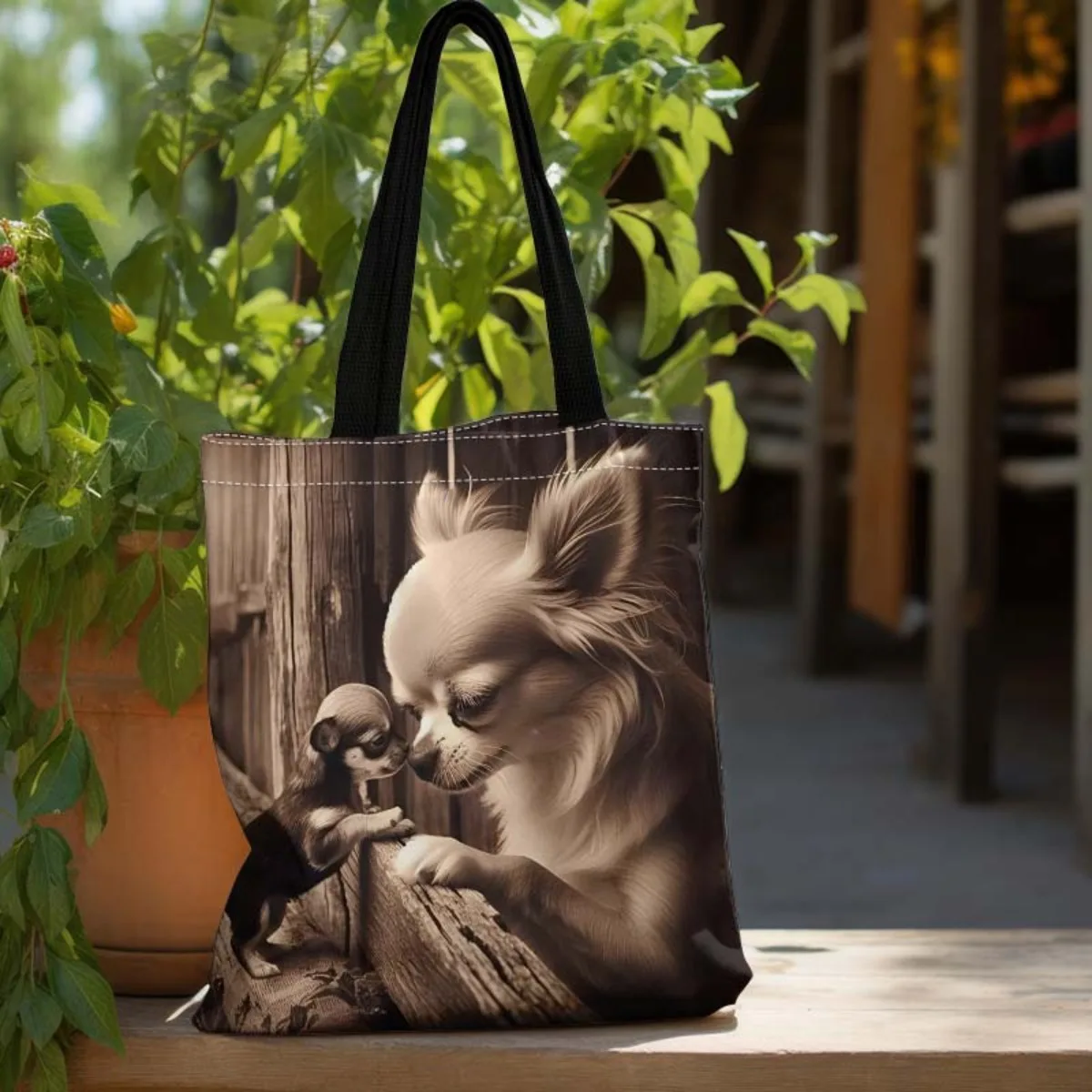 Eine Tragetasche, die für Chihuahua-Hunde und Welpen konzipiert wurde, für Frauen, die eine geräumige Umhängetasche und einen Aufbewahrungsbeutel bevorzugen.