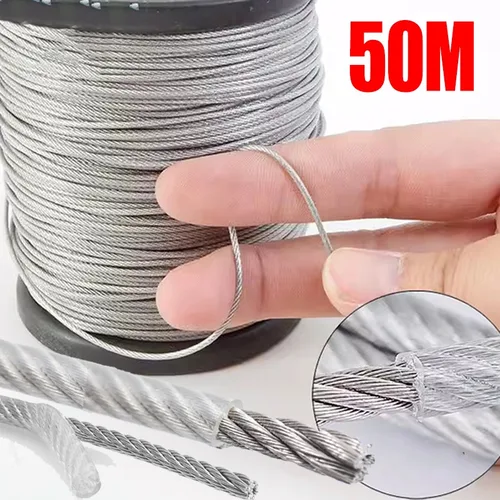 Imagen 1 del producto Cuerdas de alambre de acero inoxidable de 10/30/50M, 1-4mm, línea de elevación a prueba de herrumbre, cables de avión, cuerdas de alambre para barandilla de cubierta Zipline de patio