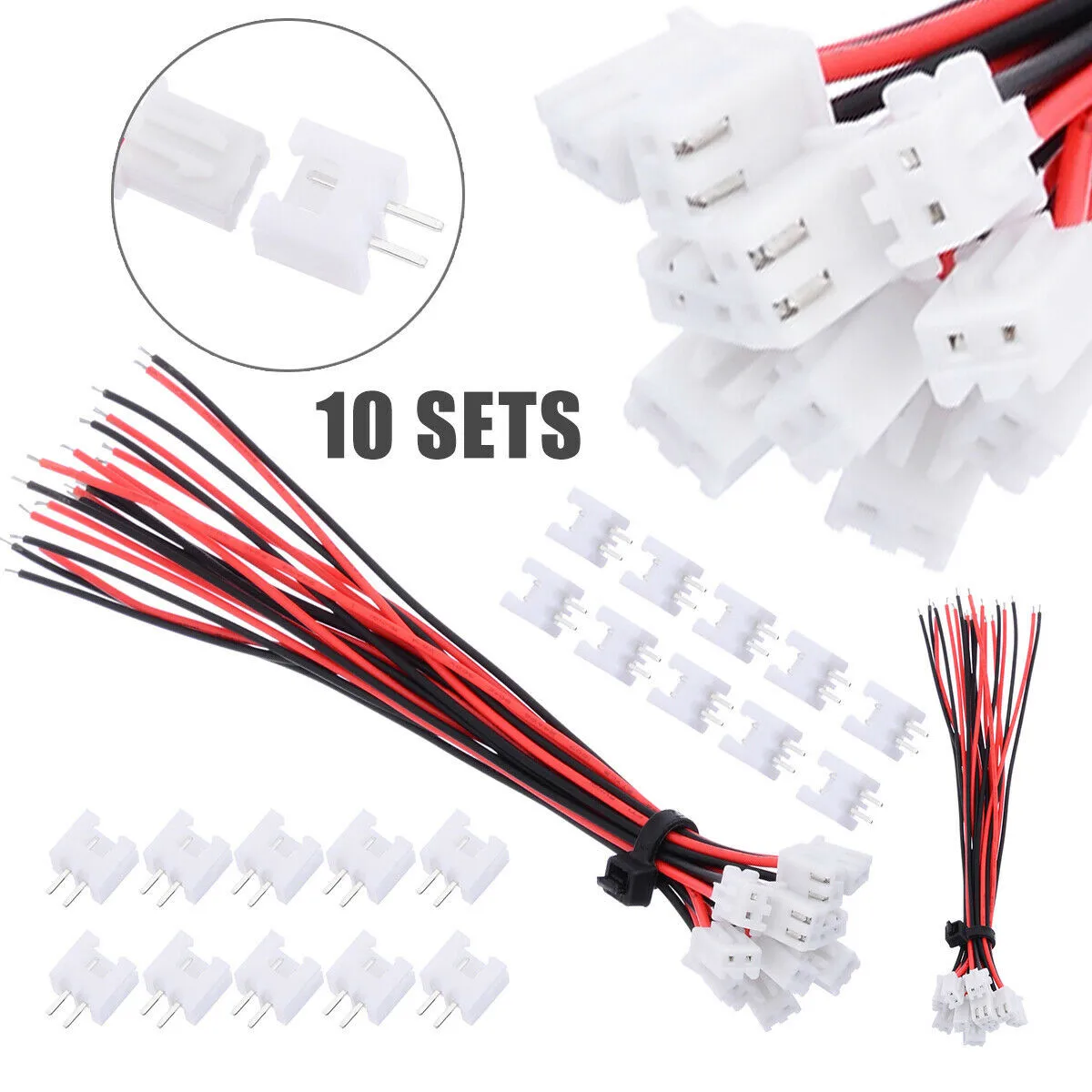 10 Pairs (10 Single-head Wires + 10 Sockets) 10 Sets 2 Pin Mini  For JST XH2.54mm 24AWG Connector  With Wires 200mm Tool