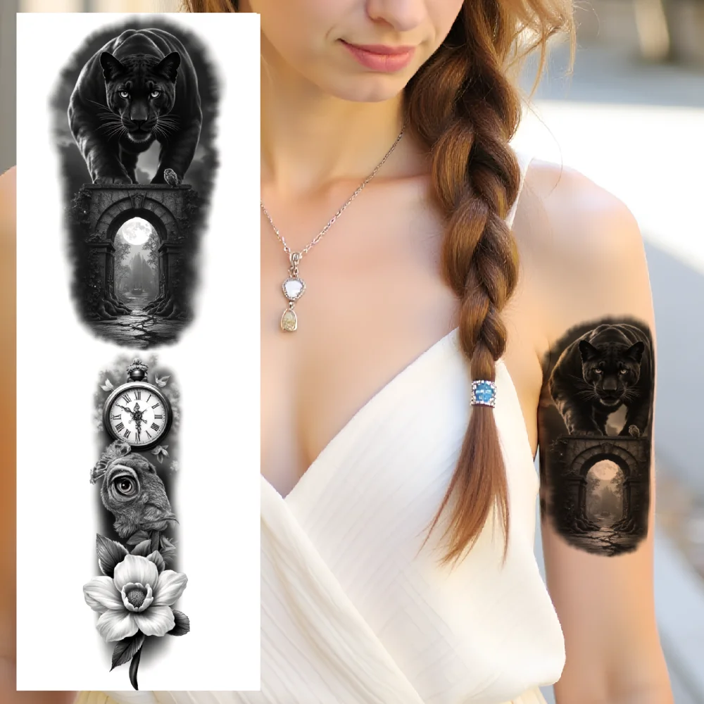 

12pcs Temporary Tattoo Phoenix Tattoo Black And Grey Realism Tiger Tattoo Snake Tattoo Waterproof Long-lasting Body Stickers For