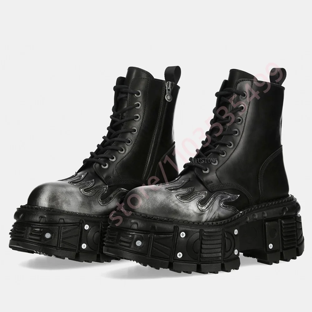 New 2026 Punk Style Platform Studded Motorcycle Boots Black Sporty Casual Ankle Fashion Street Punk Rock Boots Size 35-45
