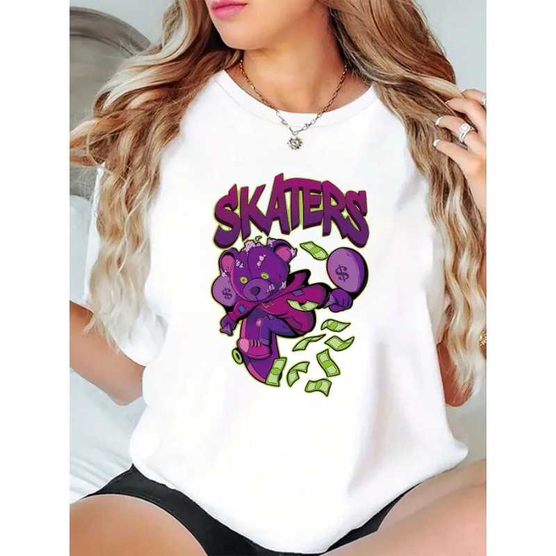 

Ladies' Casual Sports T-shirt Skateboarding Fun Pattern Print Plus Size Women's Round Neck Casual Loose Y2K Short Sleeved Shirt