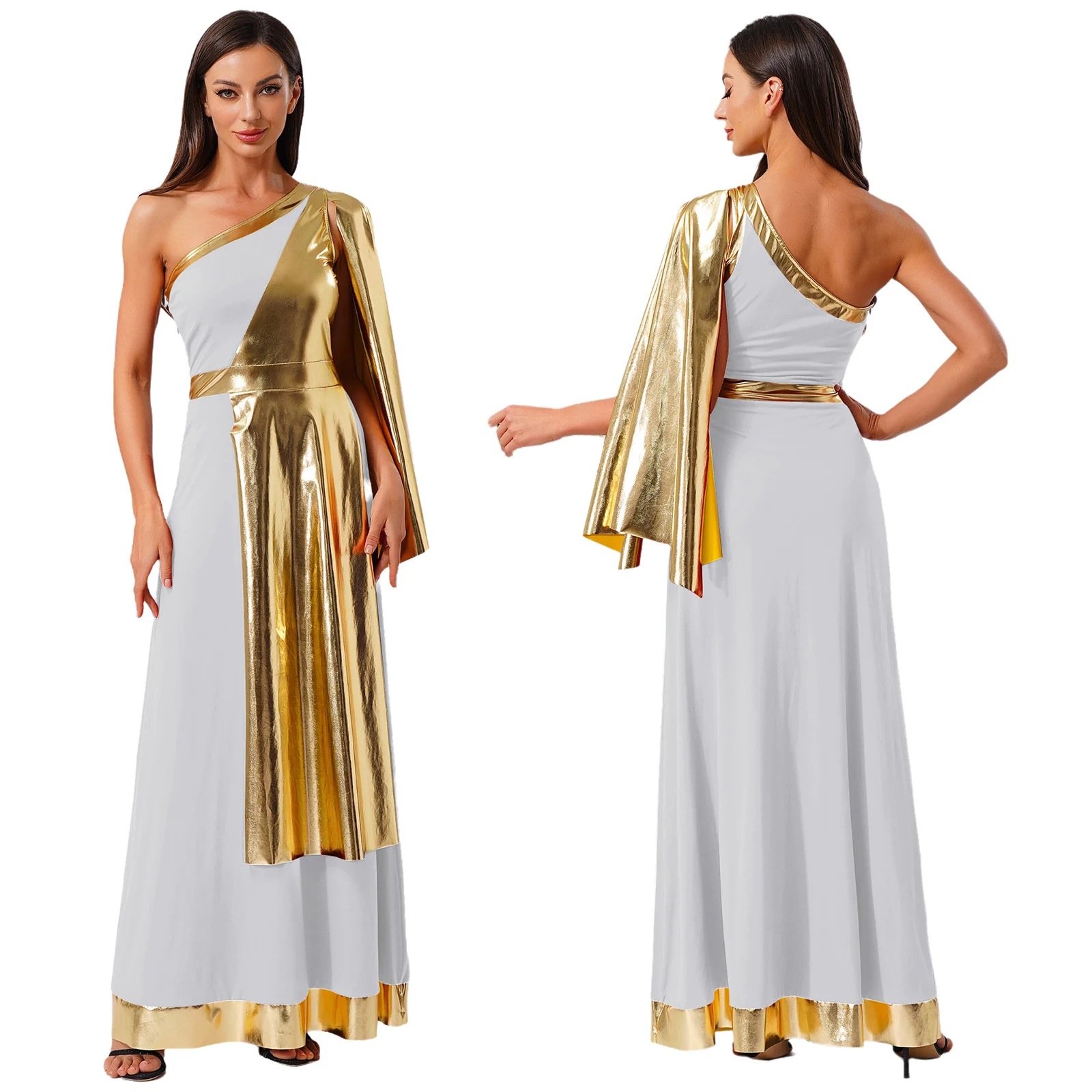 

Women Ancient Greek Roman Beauty Tunic Dress One Shoulder with Drape Sleeveless Layer Toga Dress Halloween Cosplay Costume