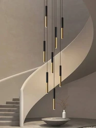 Long LED Pendant Light Minimalism Modern Suspended Living Room Dining Table Chandelier Spotlight Long Lamp Staircase Chandelier