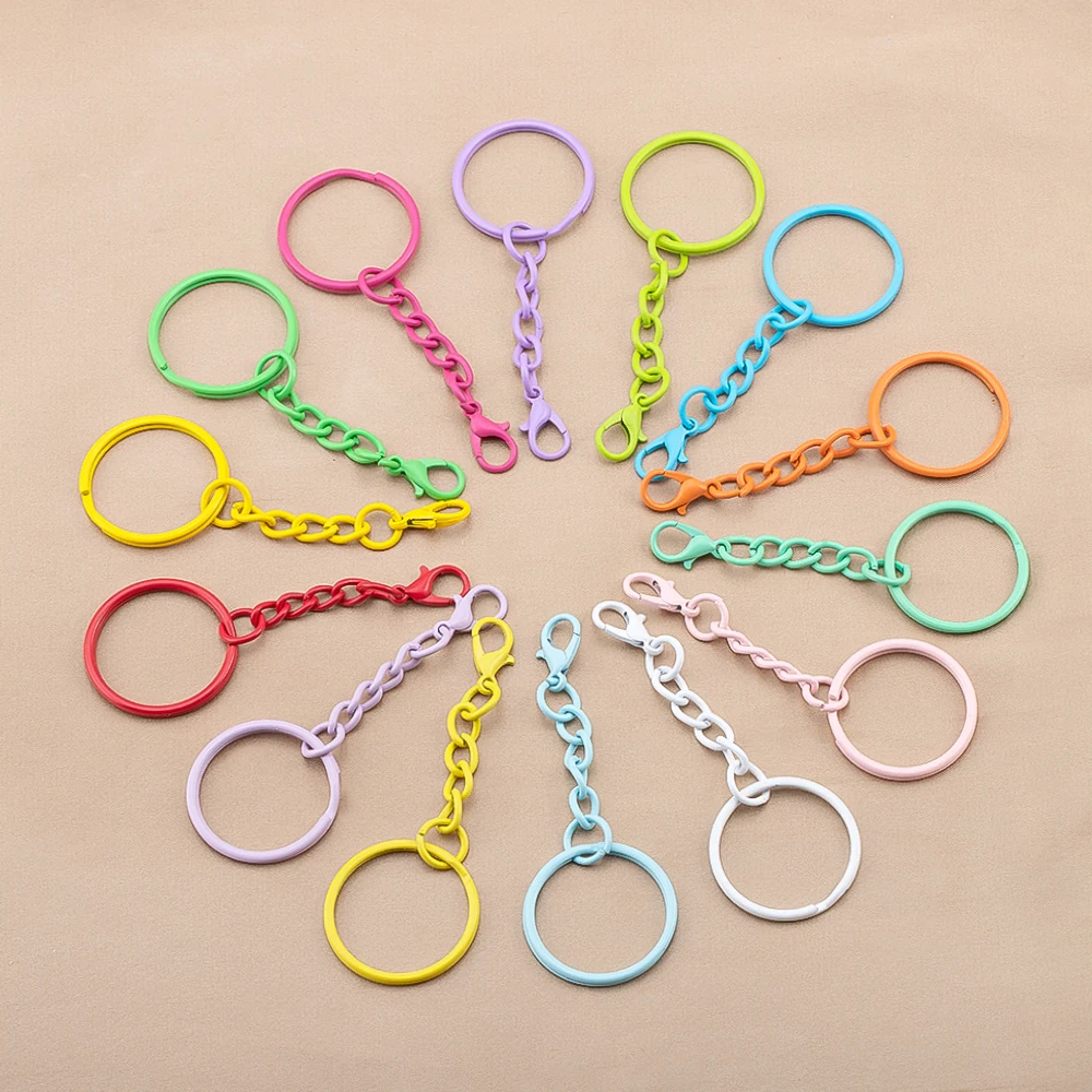 10pcs/lots Metal Multiple Colors Keychain With Chains Lobster Clasps for DIY Key Ring Connector Hooks Jewelry Making Accessories