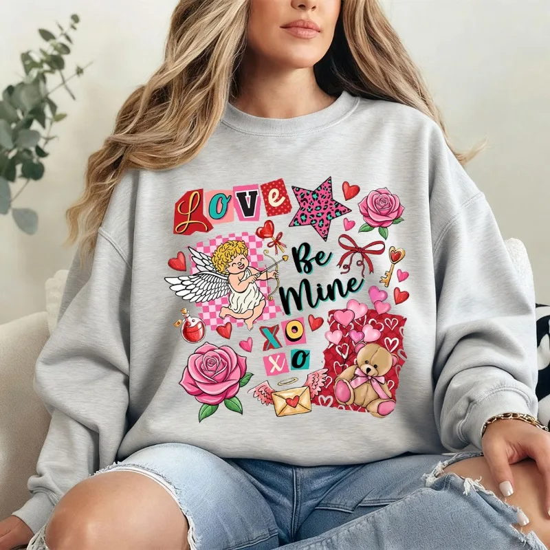 الرجعية عيد الحب الكولاج البلوز متقلب Coquette عيد الحب هودي Preppy الأزهار ليوبارد يكون بلدي الأزياء هوديي الشتاء النساء #3