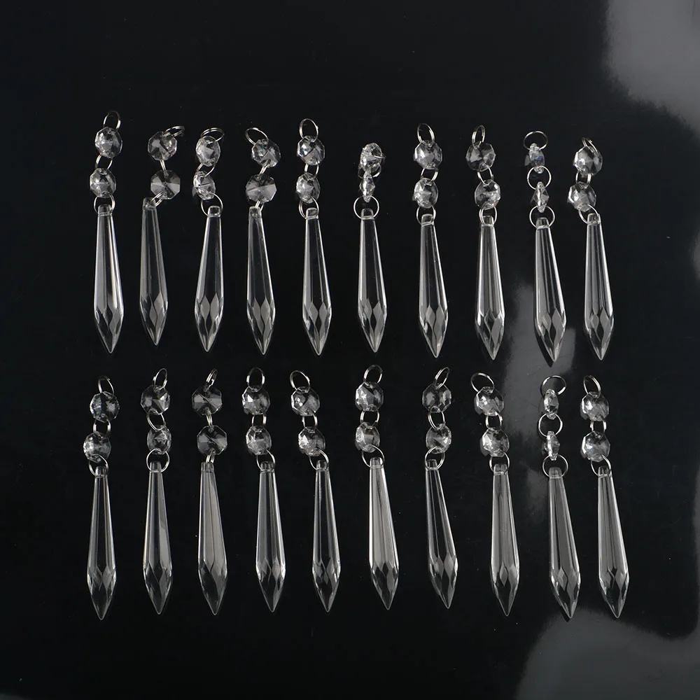 25pcs 76mm Chandelier Icicle Crystal Prisms with Octagon Beads Crystals Lighting Lamp Replacement Parts