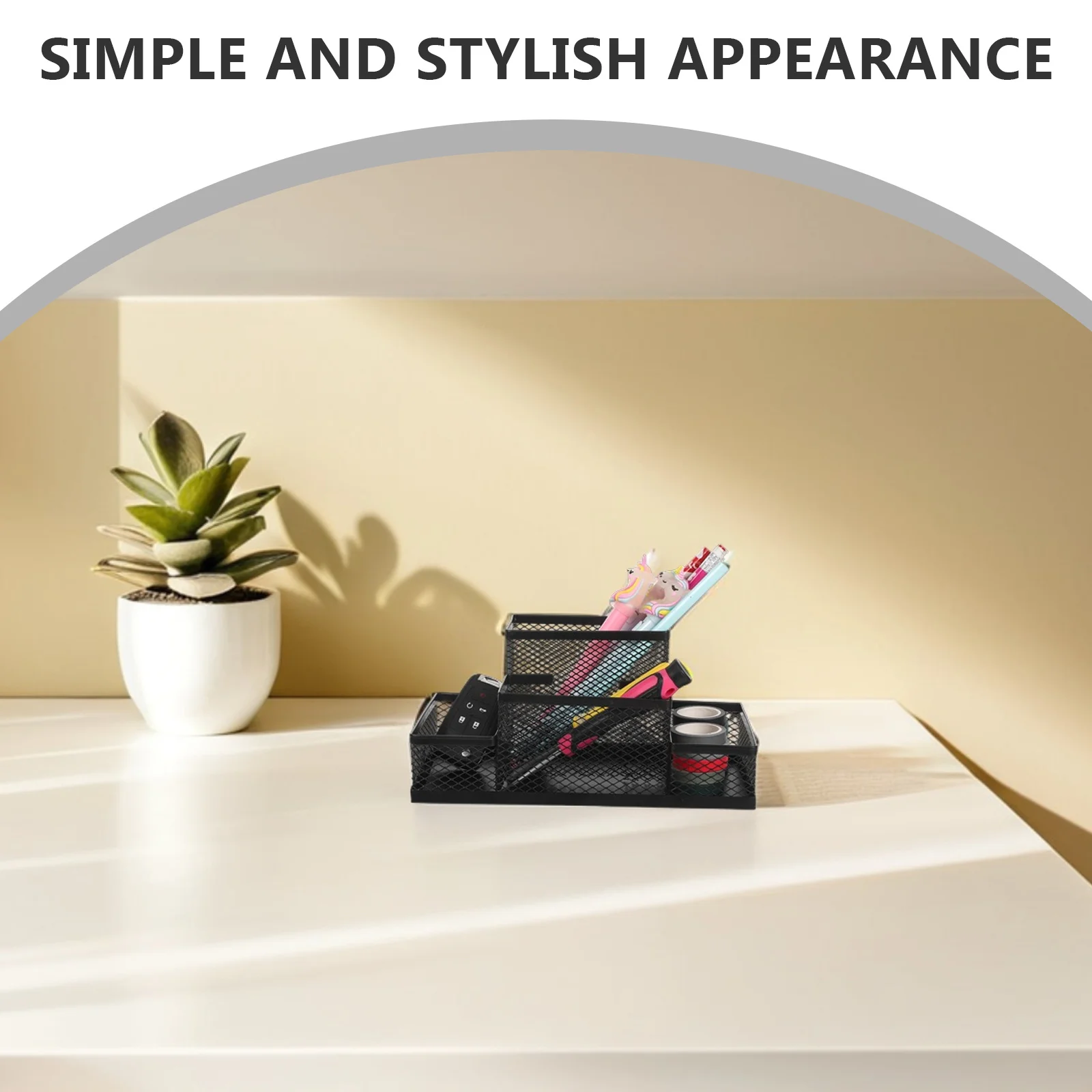 

Metal Mesh Table Organizer Black Sturdy Desktop Pen Holder Storage Container Office Supplies Mesh Desk Organizer