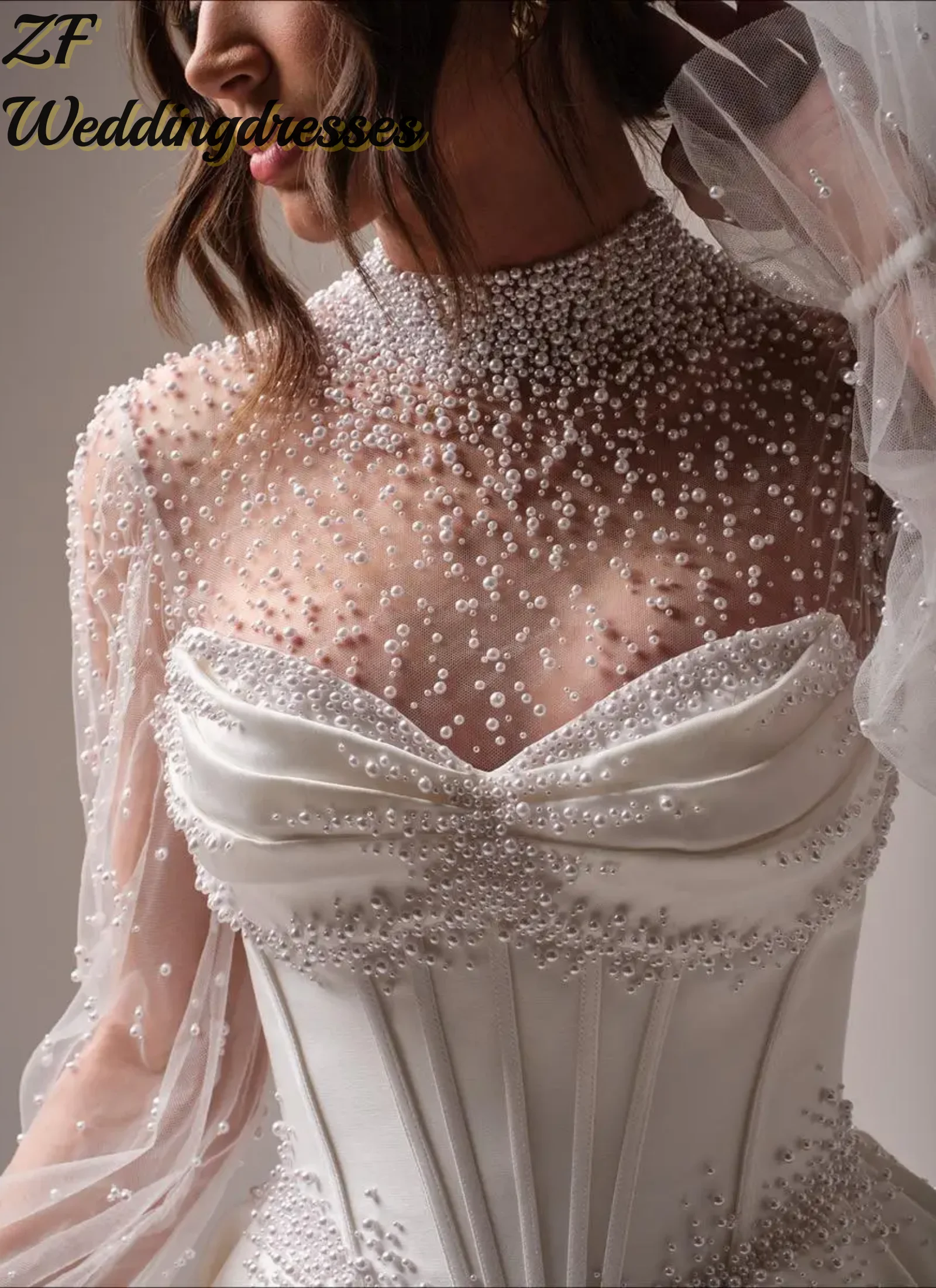 Customzied Gorgeous Wedding Dresses with Beads Jacket Applique Lace Bridal Gowns Button Back Sweep Train  Vestidos De Novia