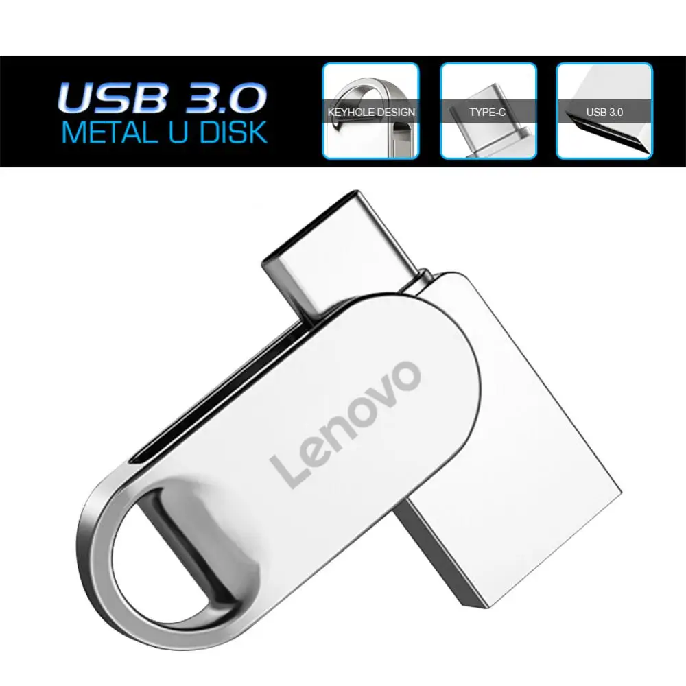 Lenovo Metal USB 3.0 Flash Drive 2TB 1TB, Flash Drive portabel kapasitas besar, Transfer File kecepatan tinggi tahan air