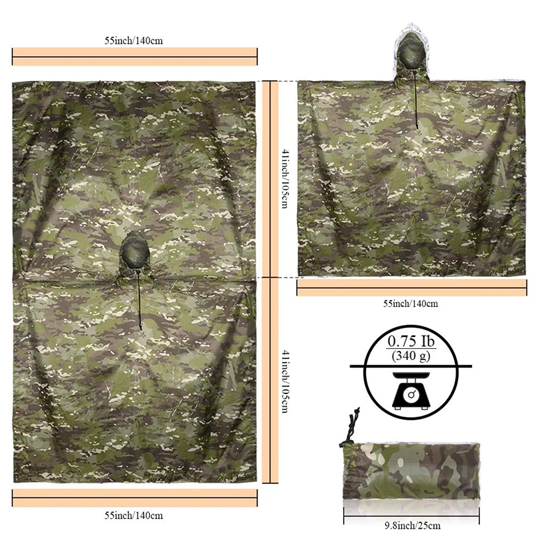Rain Coat Camouflage Tactical Poncho PVC Outdoor Cycling Hiking Hunting Portable Folding Adult Motorcycle Raincoat Waterproof