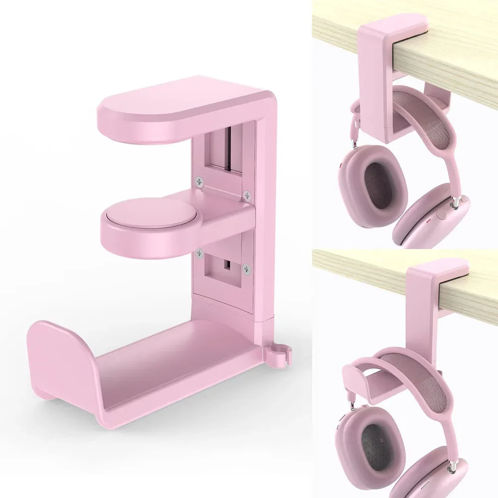 Universal Headphone Punch-Stand Desktop Headset Holder Adjustable Under Desk Earphone Hook Arm Clamp Table Mount