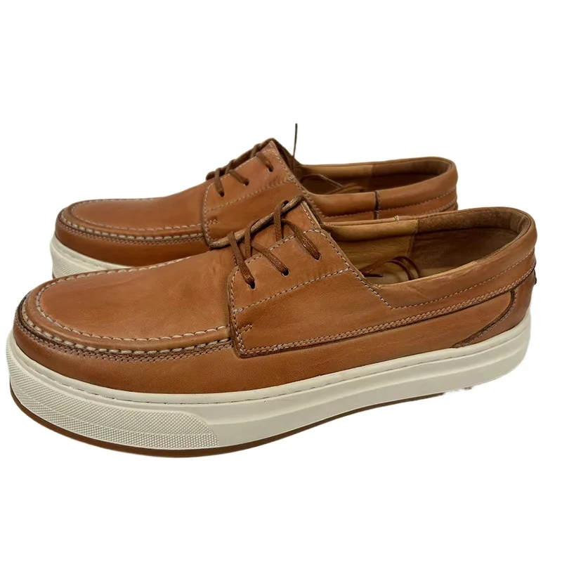 High Quality Retro Washed Horsehide Casual Shoes  Men's Loafers All Made  Genuine Leather Brown Black