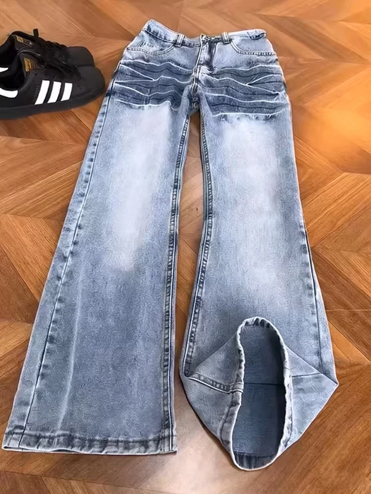 

Blue Waed Bell Bot Jeans Men's American High Street Vibe Slimming Straight Knife Trousers Casual Cotton Denim