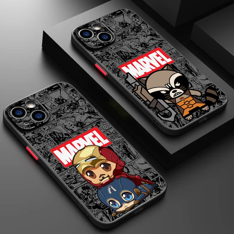 Cute Marvel Collection Cartoon Frosted Translucent For Apple iPhone 16 15 14 13 12 11 XS XR X Pro Max Plus Mini TPU Phone Case