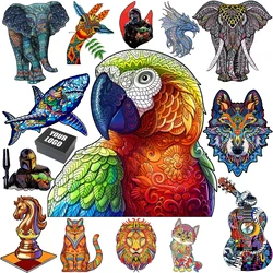 DIY Crafts Parrot Giraffe Wooden Puzzles For Adults Children'S Puzzle Gift Unique Wooden Toys Family Interactive Puzzle Game 3D