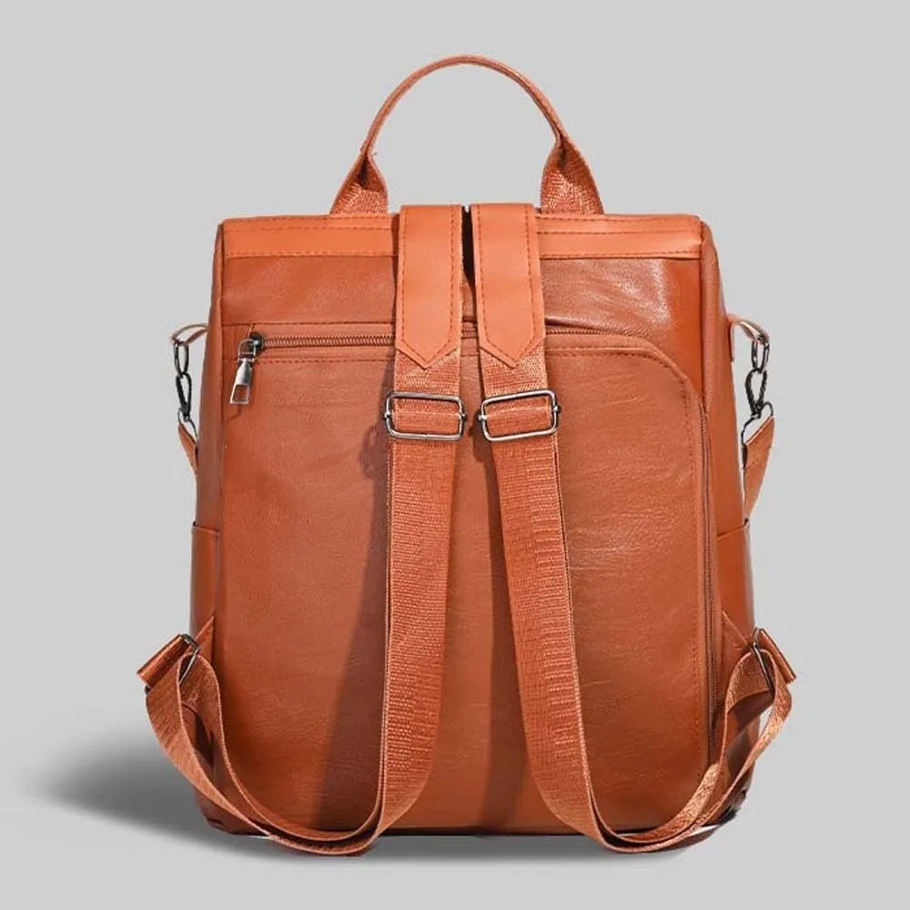 Elegant Soft PU Backpack Multi Pocket Korean Style Anti-theft Design Backpack Multi-purpose Solid Color Casual Mom Daypack Daily