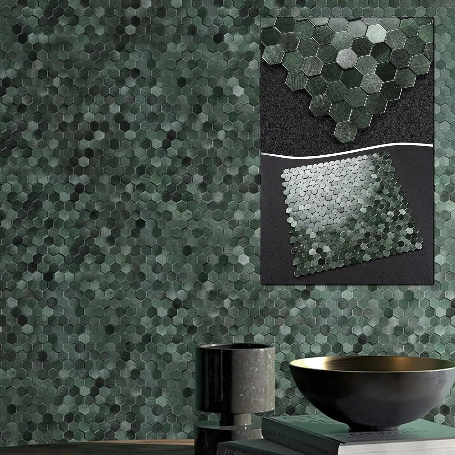 

Metal Stainless Steel Wall Mosaic 3D Wall Stickers Luxury Aluminum Hexagon Background Wall Tile Self-adhesive