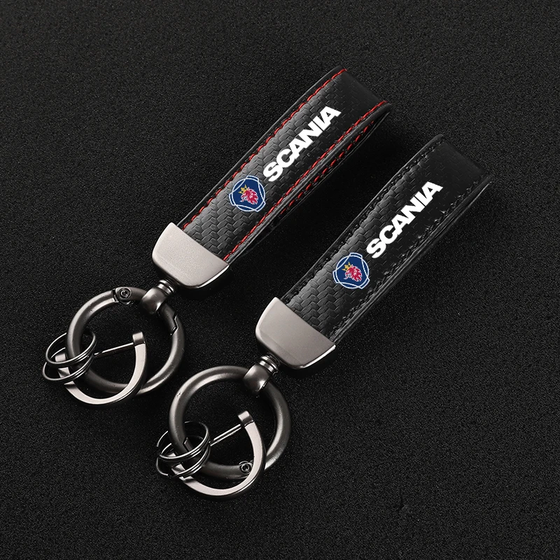 Carbon Fiber Leather Keychain Logo custom Business Gifts Key Ring Car Key Strap For Scania K250 K280 K310 K320 K490 SERIE G P S