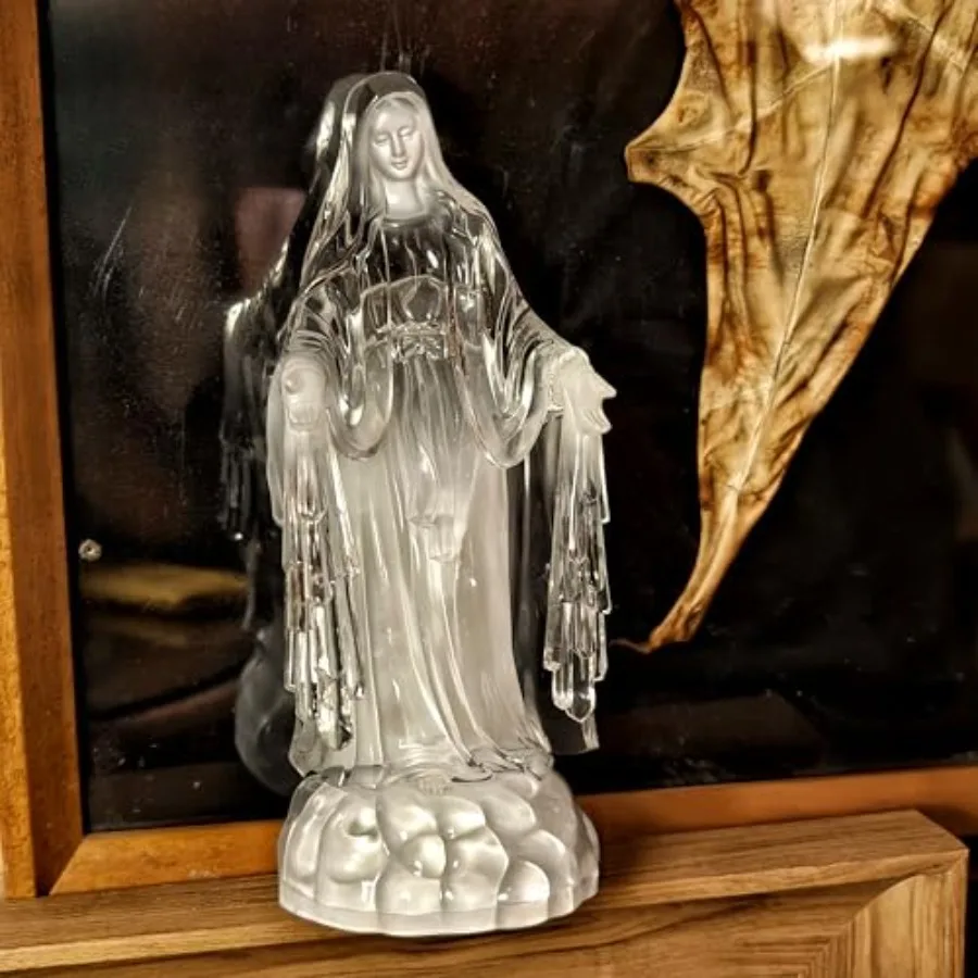 Clear Acrylic Virgin Mary Figurine Statue LED Lighted Our Lady of Fatima Statue Blessed Mother Statues view 3