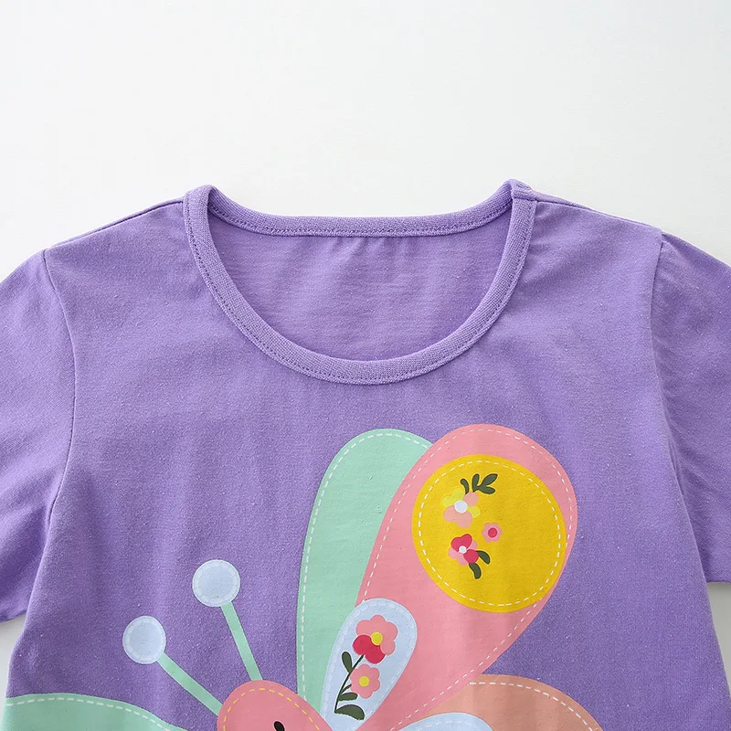 3-Piece Summer Girls Short Sleeved T-Shirt Knitted Cotton Cartoon Printed Casual Top 2-7Y