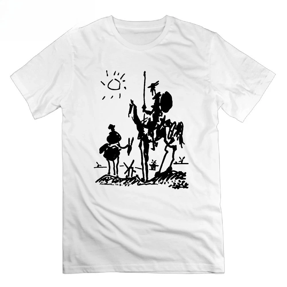 Camiseta con estampado de caballero Don Quijote de Picasso Art para mujer, camiseta informal de manga corta con cuello redondo Y2K Vintage, Top básico de moda para uso diario