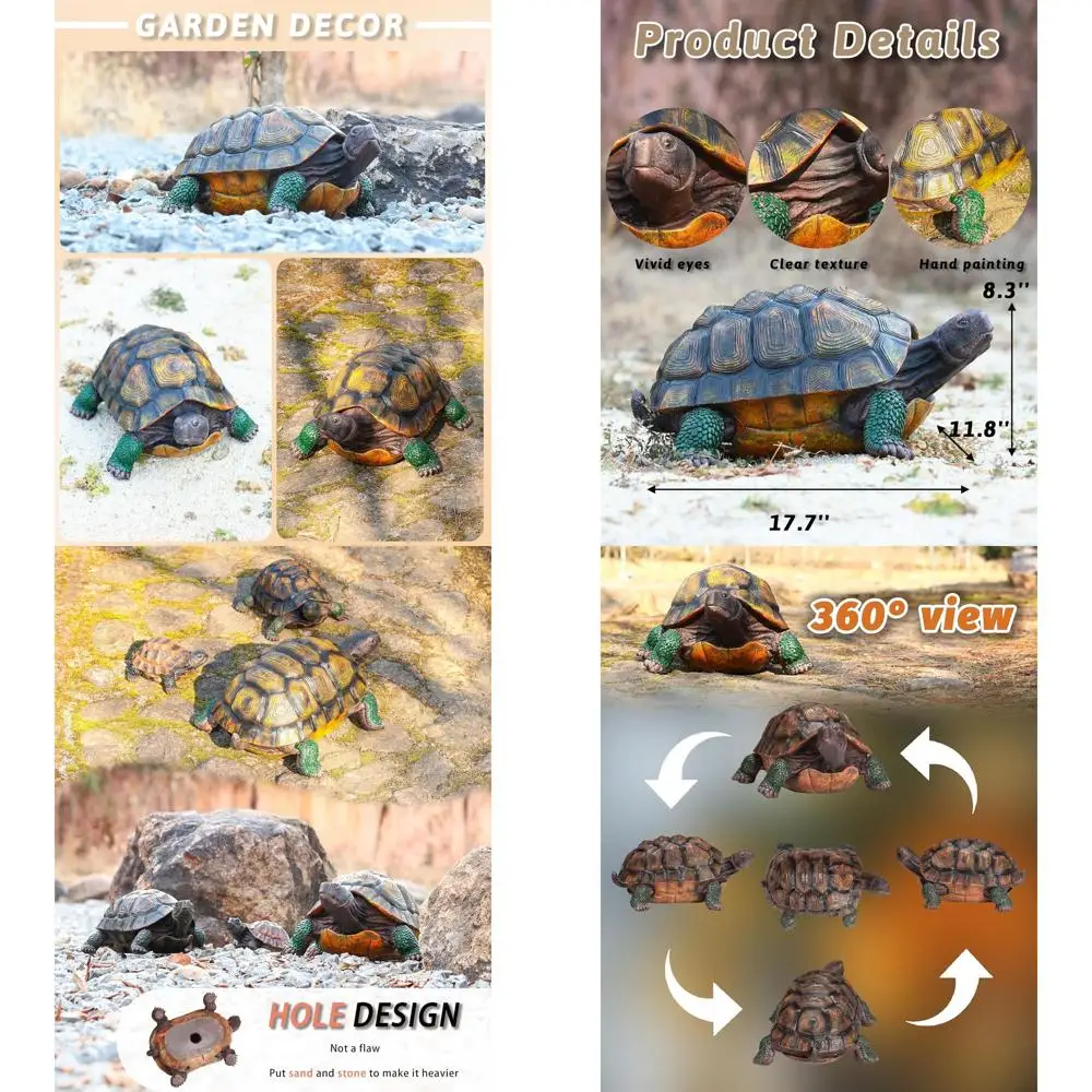 Large Resin Turtle Statue for Outdoor or Indoor Use, Garden Yard Decor, Home Accent