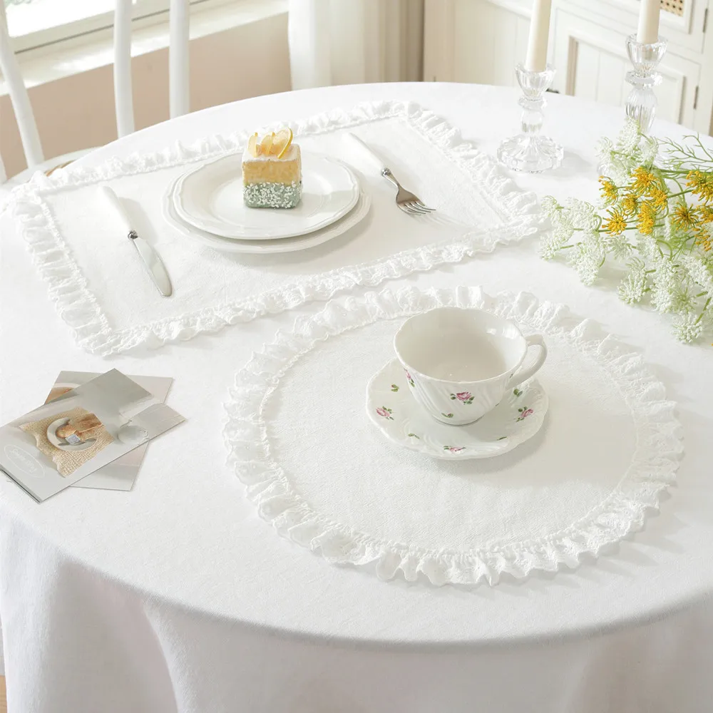 French Embroidered Cotton Napkin and Tea Towel, Minimalist Solid-Color Fabric for Western Dining, Table Runner and Restaurant