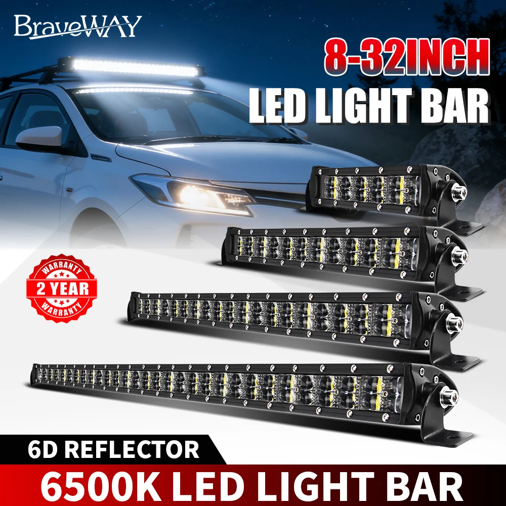 BraveWay 22-Zoll-52-Zoll 6D 2-Reihen LED-Lichtleiste mit Projektorlinse 6000k IP68 12-24V für LKW, Gabelstapler, 4WD, SUV, Offroad-Nutzung