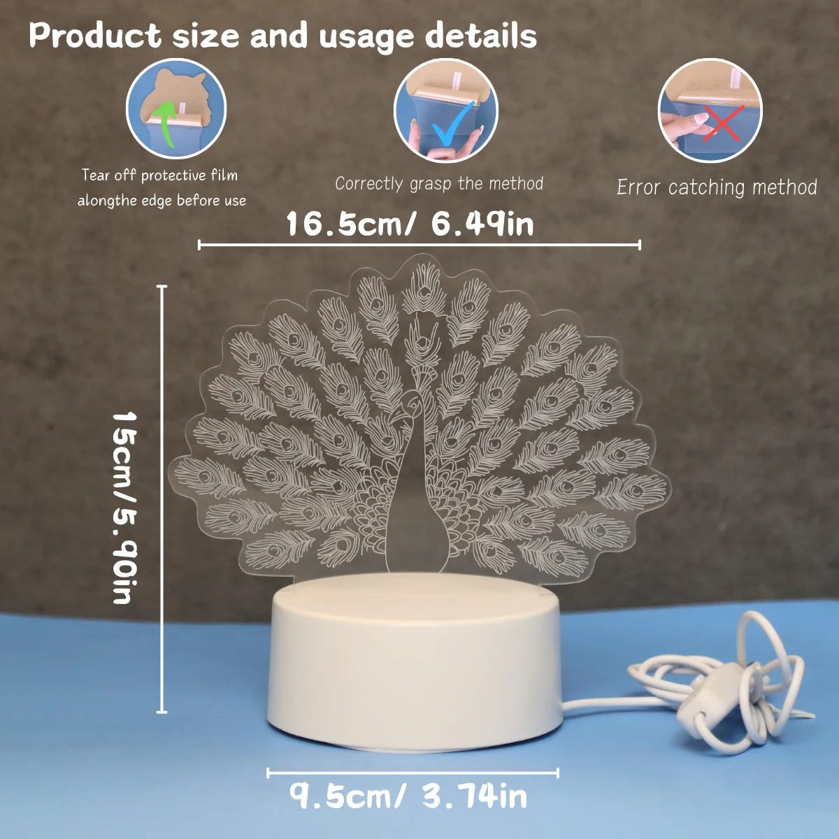 طاووس وردي ثلاثي الأبعاد ، ضوء ليلي إبداعي ، يعمل بمنفذ USB ، ديكور غرفة نوم وغرفة معيشة ، هدية عيد ميلاد ، هدية مهرجان