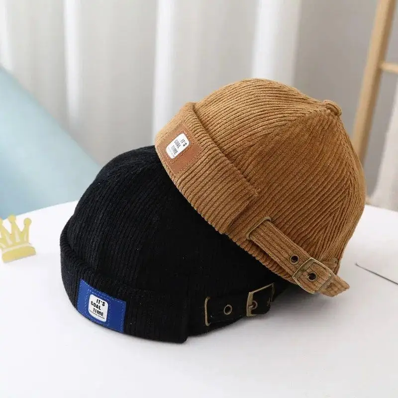 

Unisex Corduroy Solid Color Brimless Caps For Men Women Streetwear Hip Hop Hats Retro Beanie Docker Caps Adjustable Dome Hats