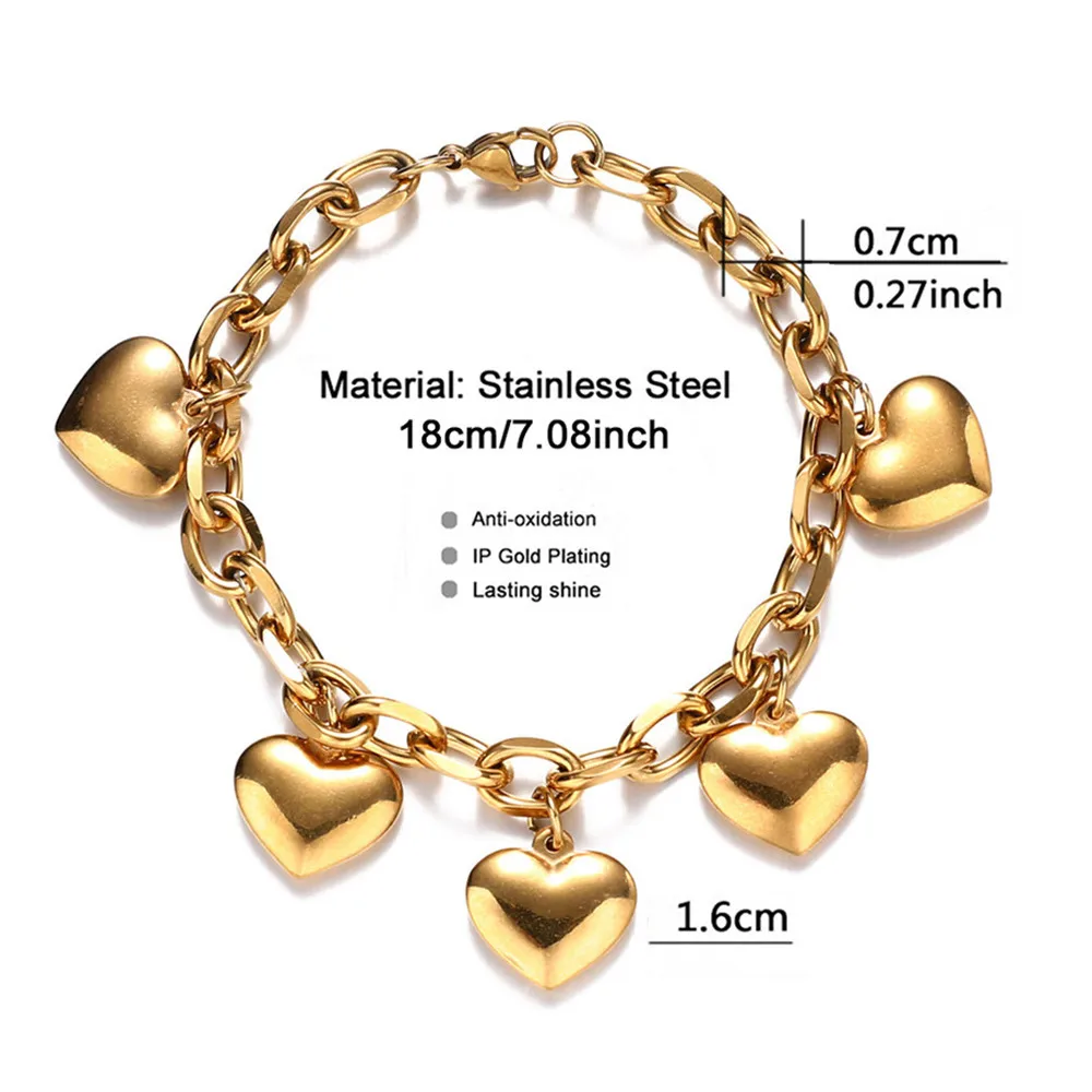 MisenBaBa New Style Stainless Steel Thick Chain Tassel Heart Charm Bracelet For Women Fashion Jewelry Valentine\'s day gift