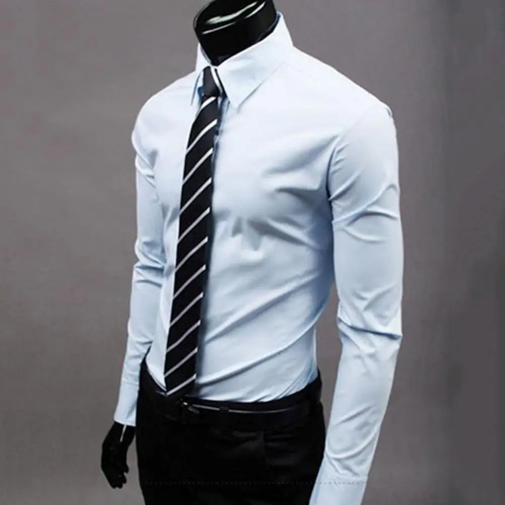 Elegant Business Shirt Button-down Closure Cotton Blend Men\'s Slim Fit Cheap Business Shirt Odorless Snap Shirt for Daily Life